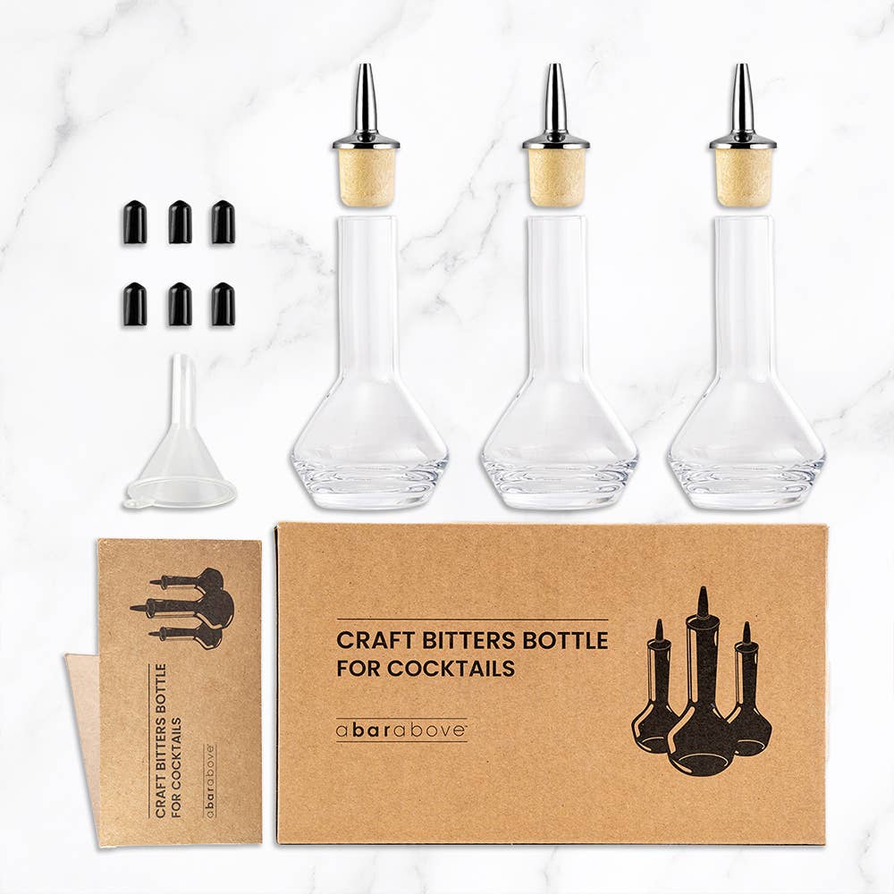 A Bar Above – wholesale Garnishing tool – Bitters Bottles, Glass: Single Pack or Set of 38