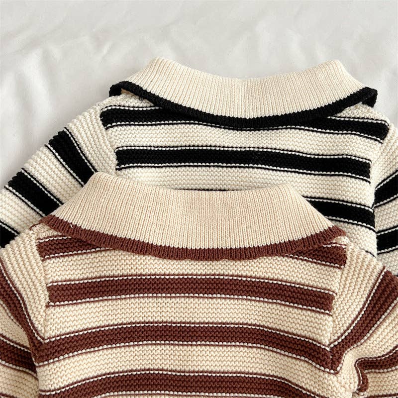 MyKids-USA® – Großhandel Bekleidungsset – Baby – Baby Gestreiftes Muster Revers Gestrickte Strickjacke oder Hose3