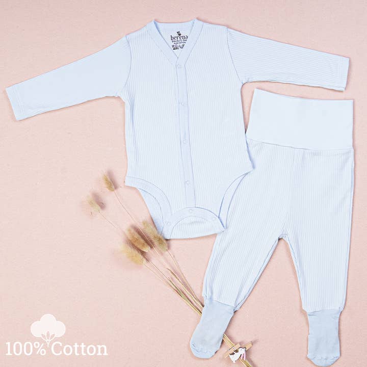 100% Cotton Baby Bodysuit & Pants Set Ribbed Blue for wholesale by Dreamline