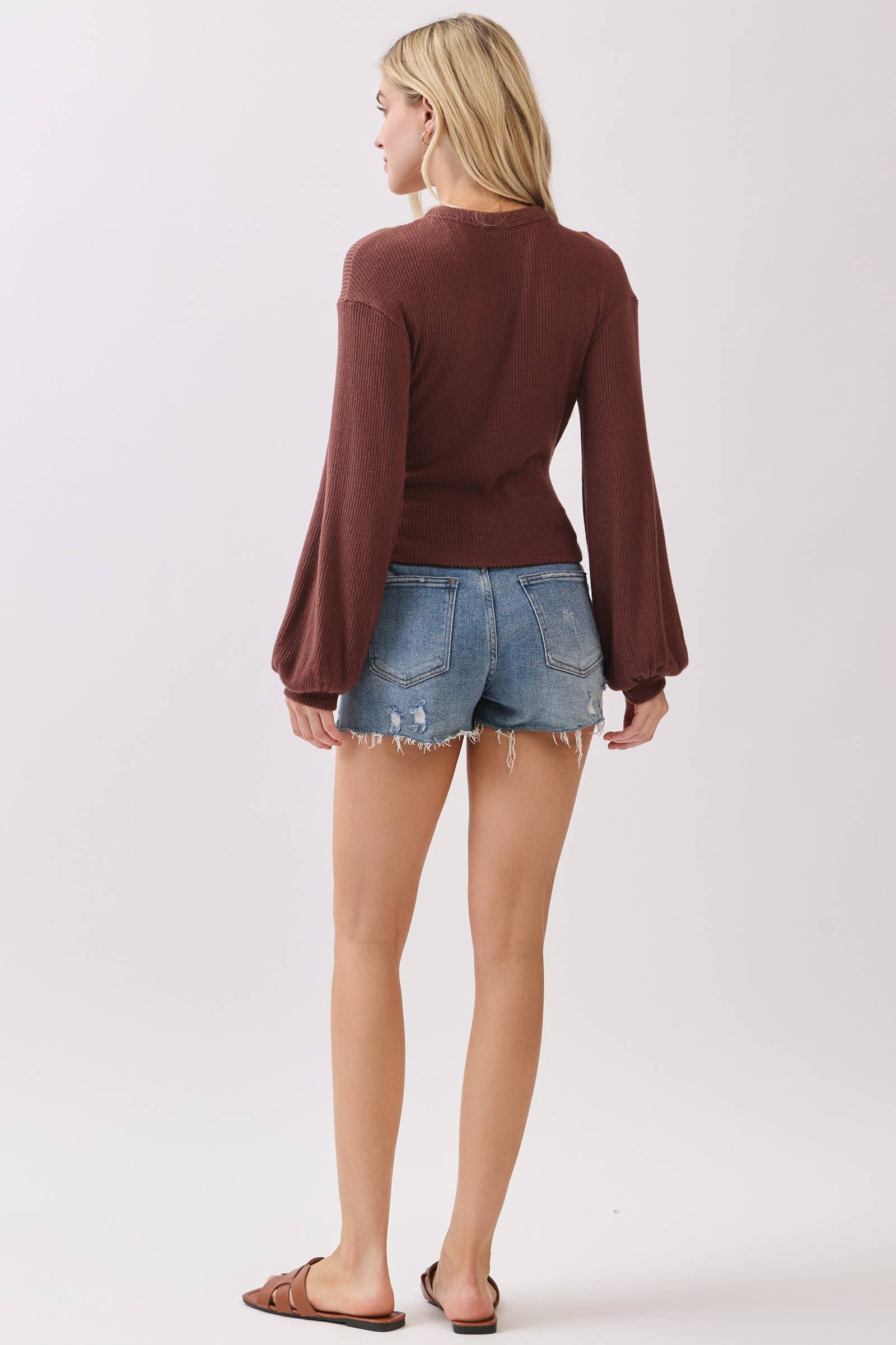 Final Touch - Wholesale Knit Top - Women's - Brush Ribbed Surplice Long Sleeve Top - NT3154111