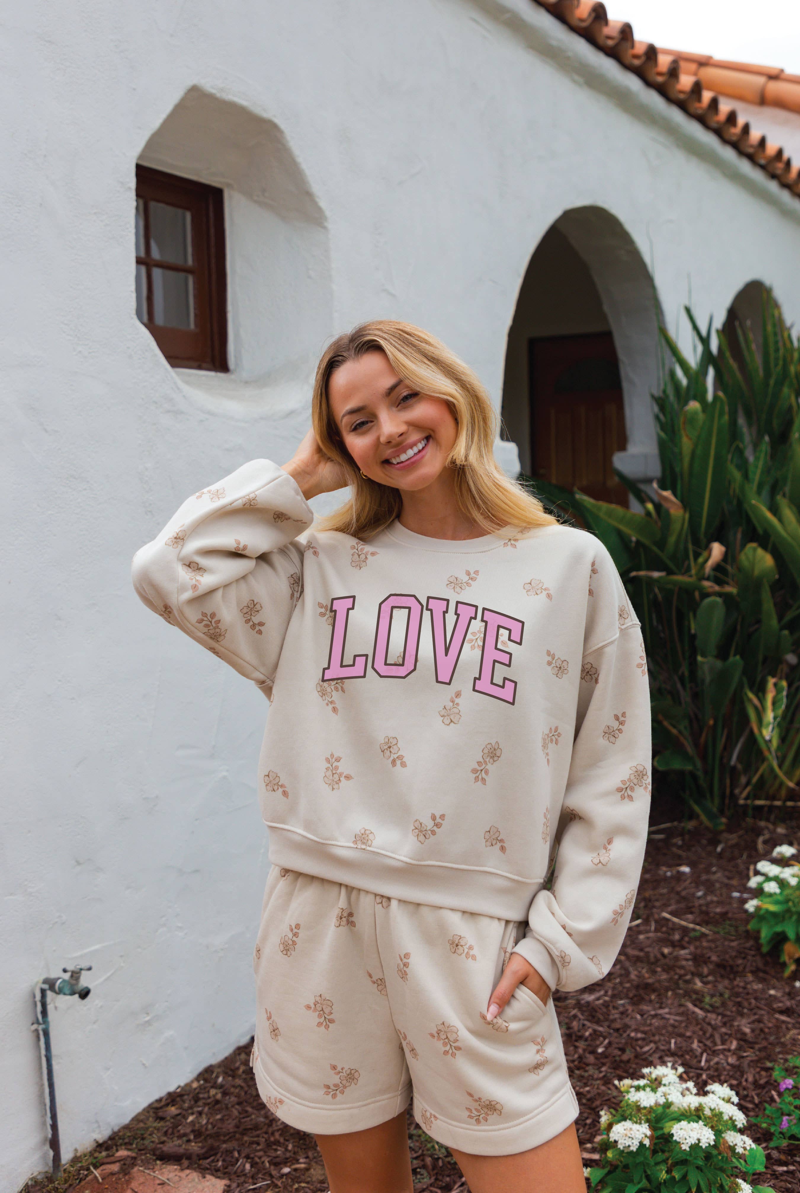 LOVE FLORAL Sweat short/Sweatshirt Matching Set for wholesale on Faire