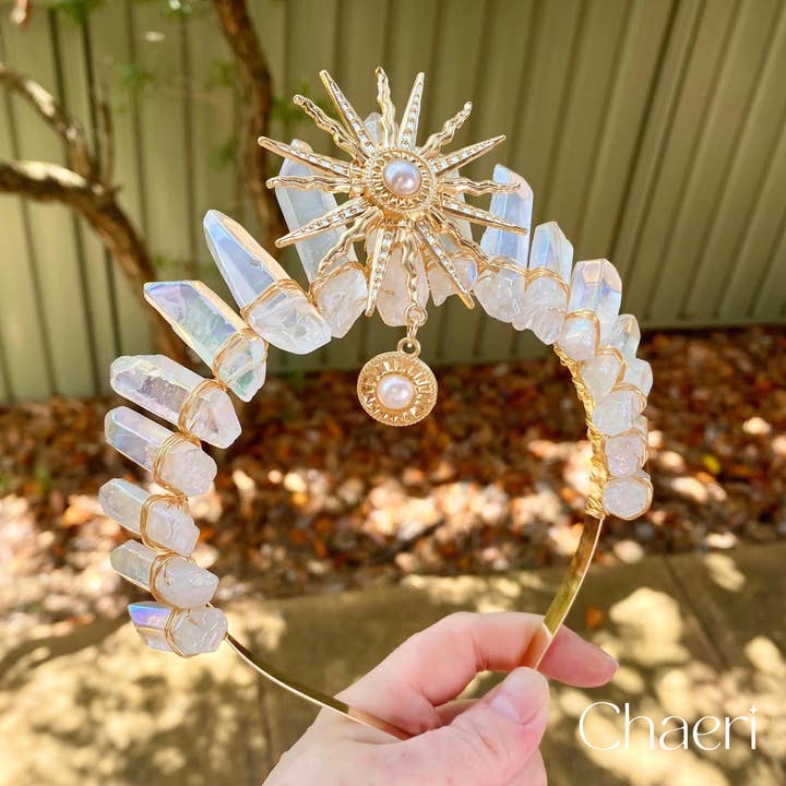 CHAERI - Wholesale Tiara – Women’s - AMATERASU | Clear Crystal Quartz Crown with Sun Charm4