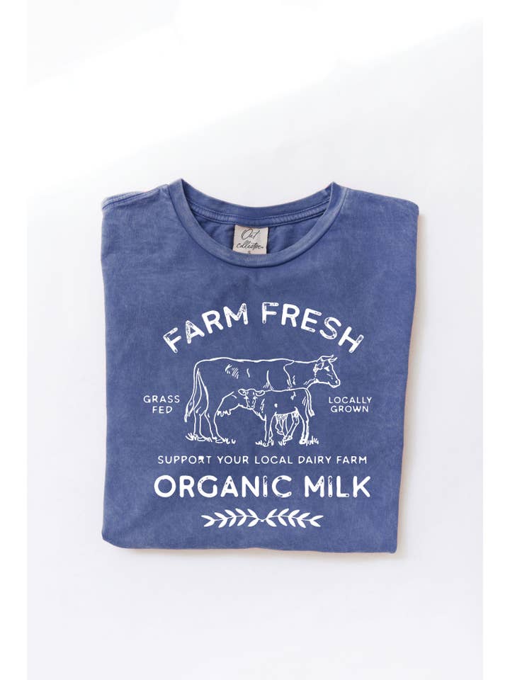 OAT COLLECTIVE - Wholesale Screen printed t-shirt – Women′s - FARM FRESH ORGANIC MILK Mineral Graphic Top9