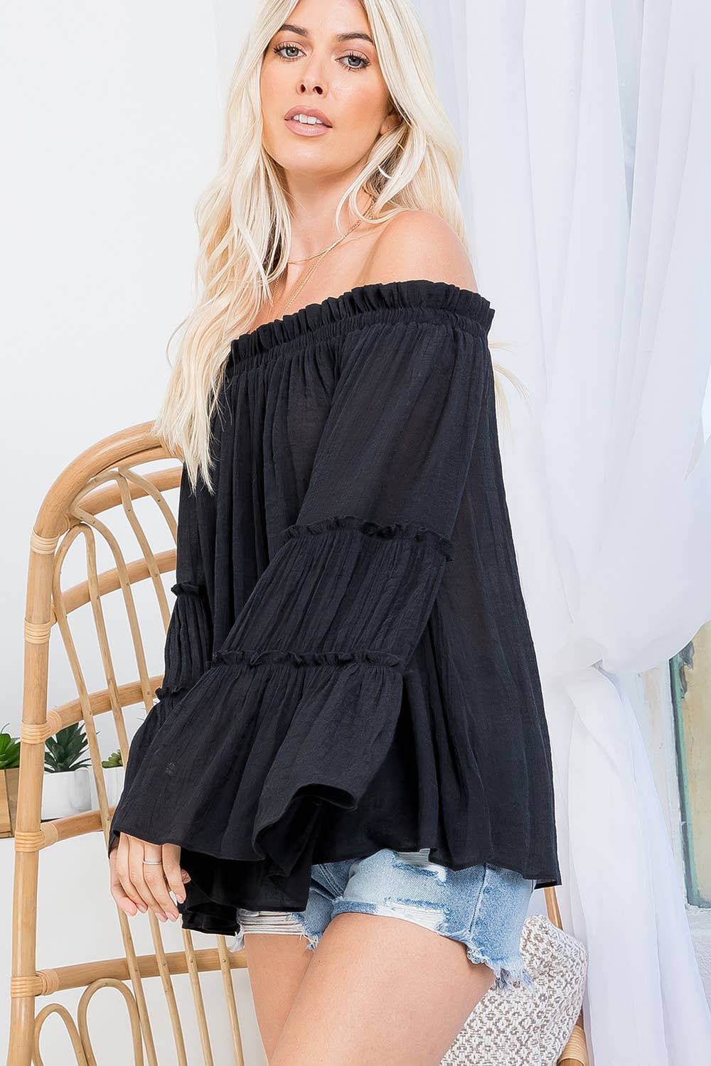 Sweet Lovely by Jen - Wholesale Blouse – Women’s - OFF SHOULDER TIERED BELL SLEEVE TOP28