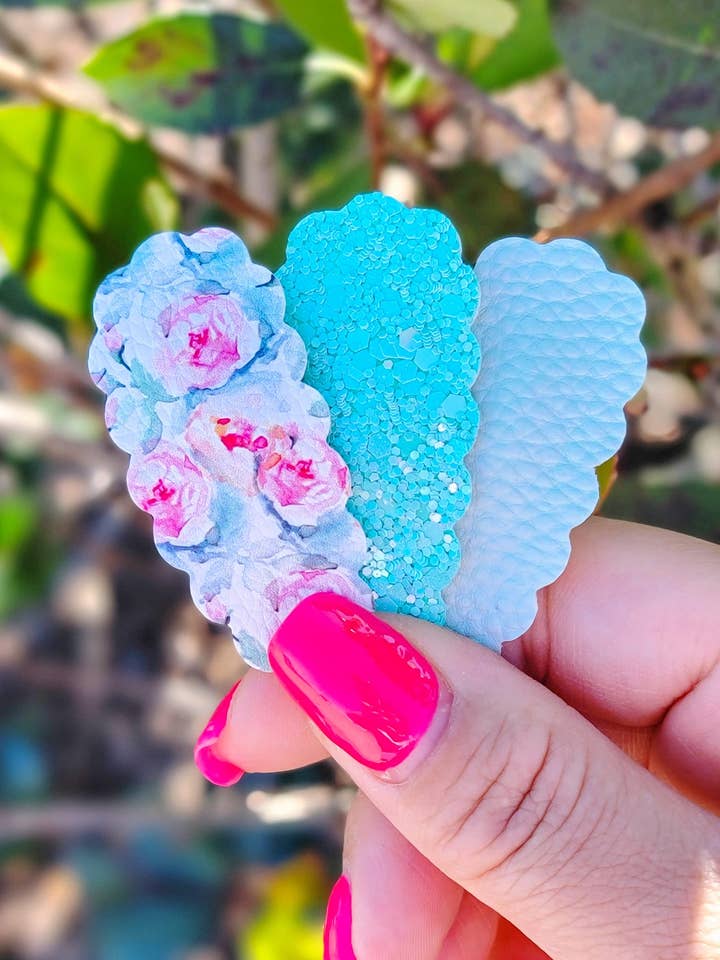 2.5" Scallop Snap Clip 3pak-Watercolor Floral for wholesale by Dainty Delights Creations