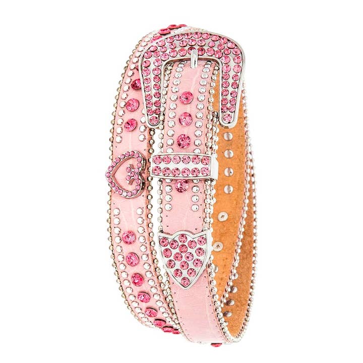 Crystal Heart Studded Leather Belt for wholesale by Rope & Spurs