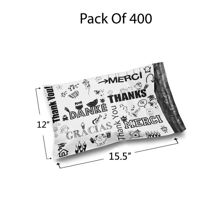 Radyan - Wholesale Envelopes - 12 x 15.5 Multi-Language Thank You Poly Bag Mailer Envelopes