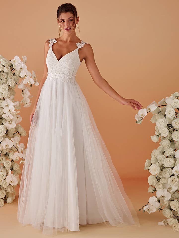 Ever-Pretty - Wholesale Gown – Women's - Double V Neck Lace Tulle Wedding Dress23