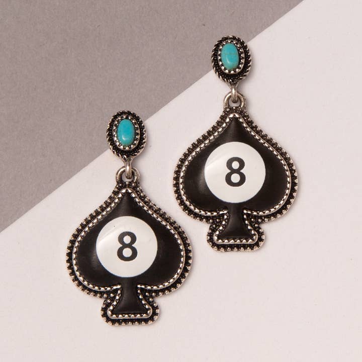 Spade Eight Ball Dangle Earrings for wholesale by SP Sophia Collection