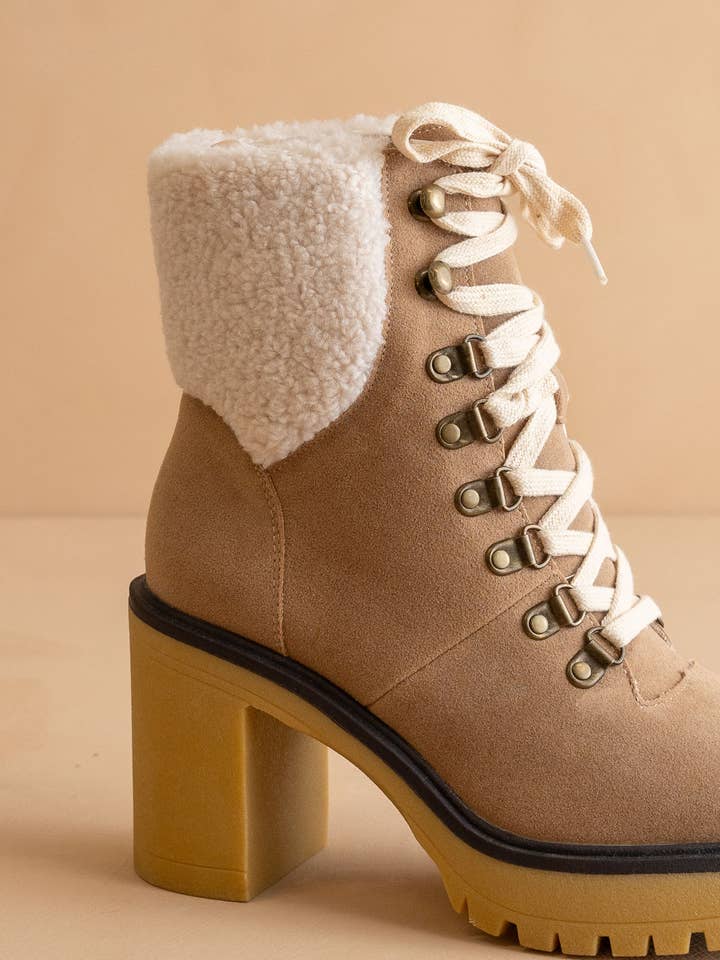The Madilyn Khaki | Platform Shearling Boots for wholesale on Faire