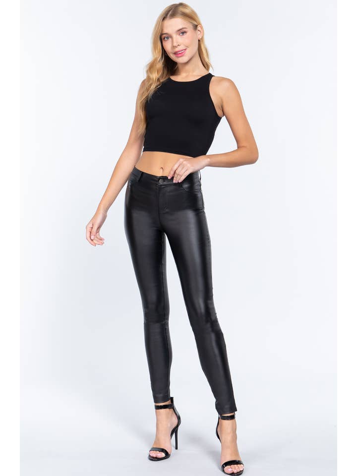 Active Basic | Active USA - Wholesale Pants - Women's - Pu Faux Leather Coated Long Pants 7
