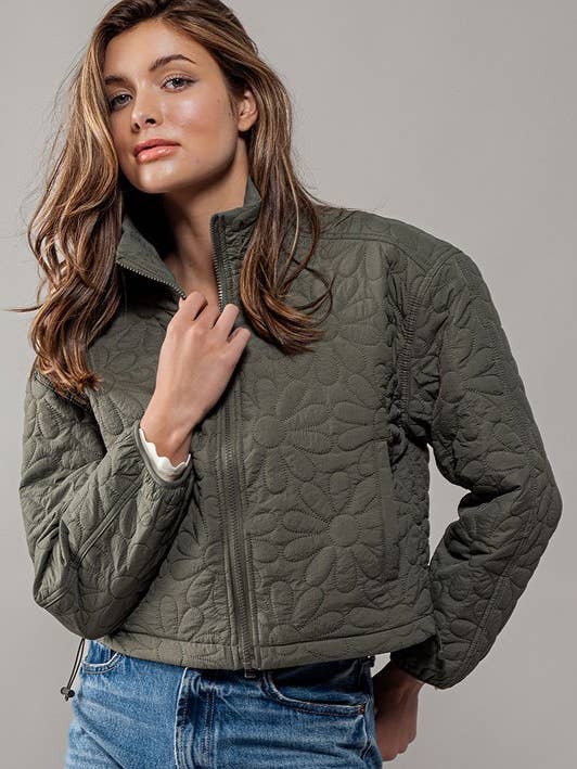 Urban Daizy - Wholesale Jacket - Women's - Floral Imprint Boxy Zip Up Jacket