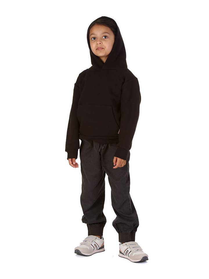 Trendy Toggs Kids Plain Overhead Black Hoodie for wholesale on Faire