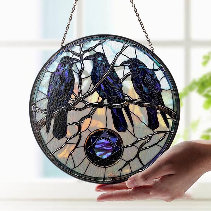 Raven Stained Glass Suncatcher, Home Decor, Halloween Gift for wholesale by NVC Ecommerce LLC