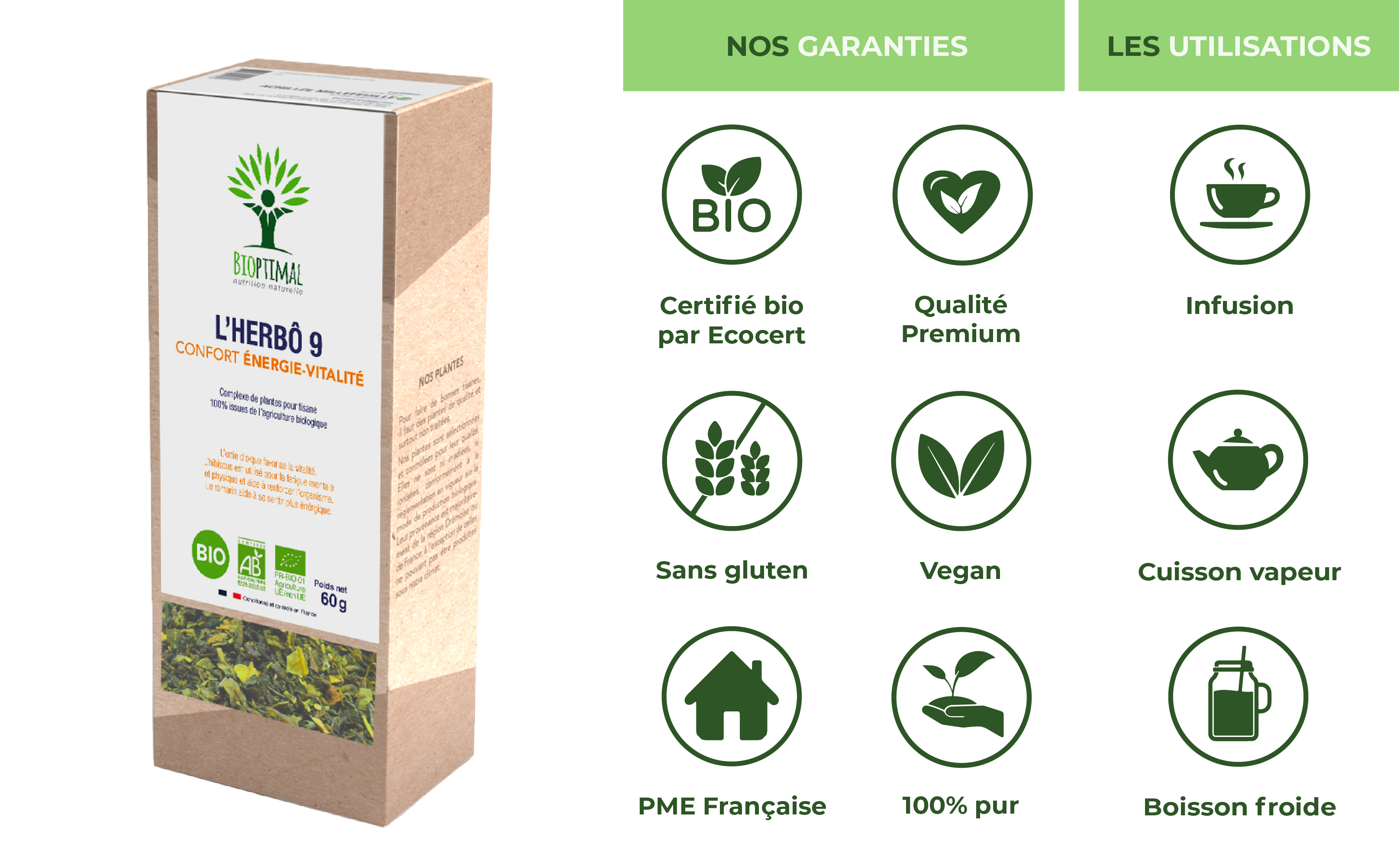 Bioptimal - Venta al por mayor Tés saludables/desintoxicantes - L'Herbô 9 Plantas para Infusión Herbal Bio Energía y Vitalidad 60 g5