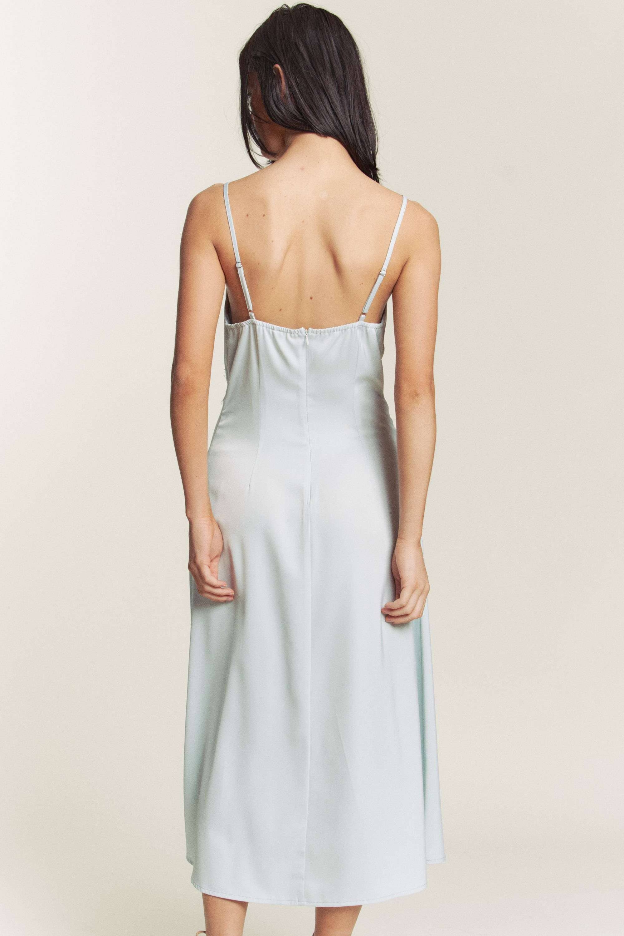 Hers & Mine - Wholesale Dress - Women's - SATIN SPAGHETTI STRAP X LACE TRIM MIDI DRESS19