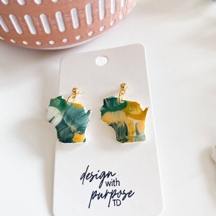 Design With Purpose - Wholesale Dangle Earrings - Hand Painted Green Bay Packers Earrings