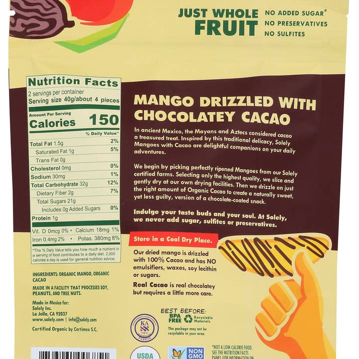 Everyday Supply Co - Wholesale Dried/Dehydrated Fruit - SOLELY MANGO CACAO DRIED STRIPS - Case of 81