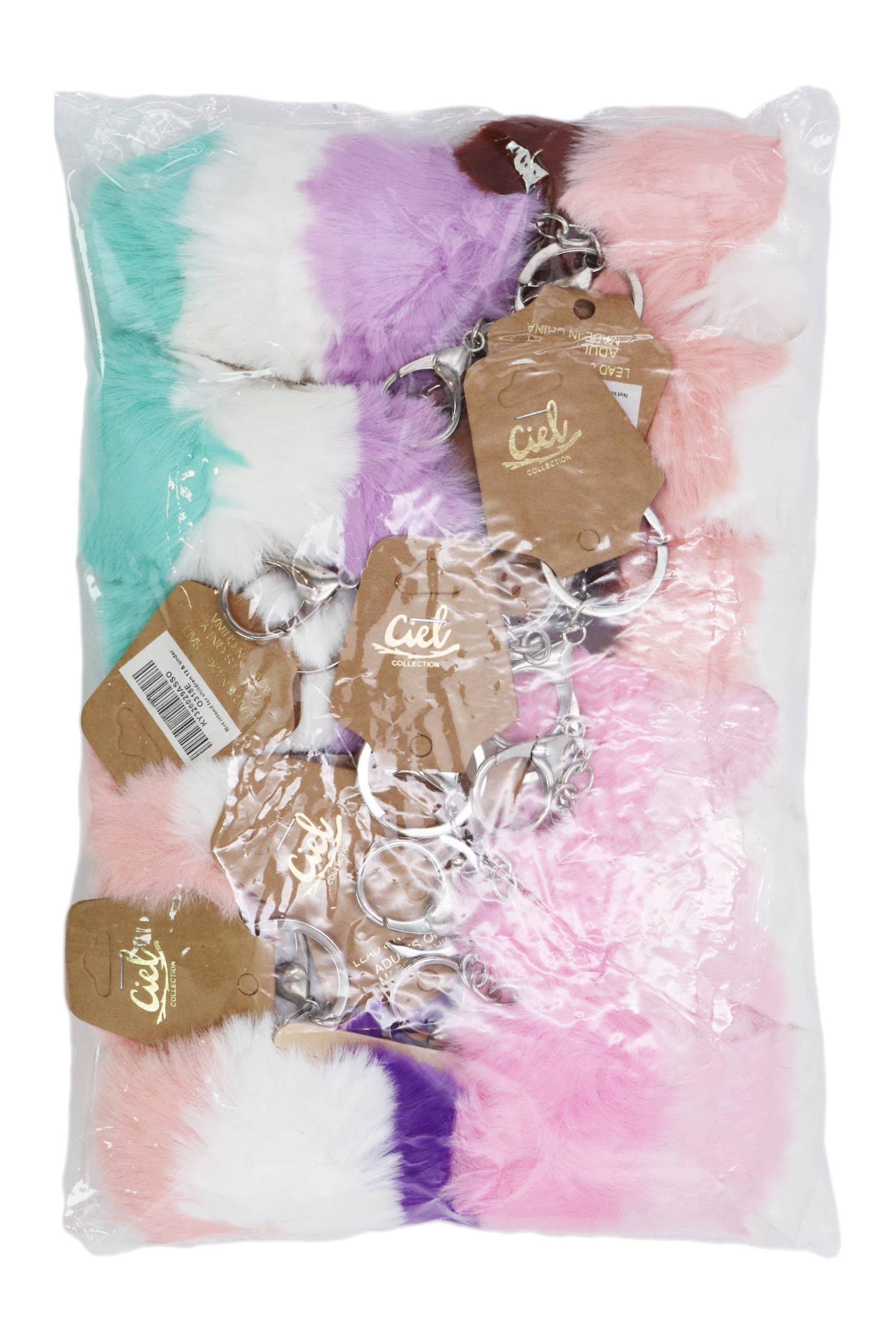 Cap Zone – wholesale Keychain – Women's – Colorful Fuzzy Popsicle Stick Faux Fur Key Chain - 12 pcs1