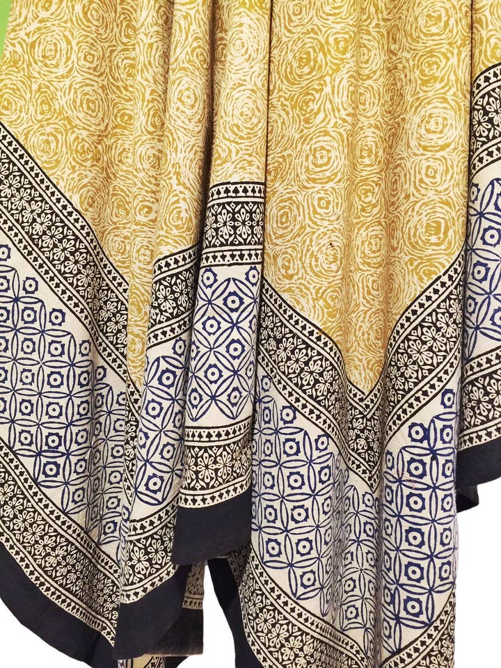 Plaid Bagru en coton Big-Otra Cosa -Noir/Marine/Écru/Doré -7 pour la vente par OTRACOSA