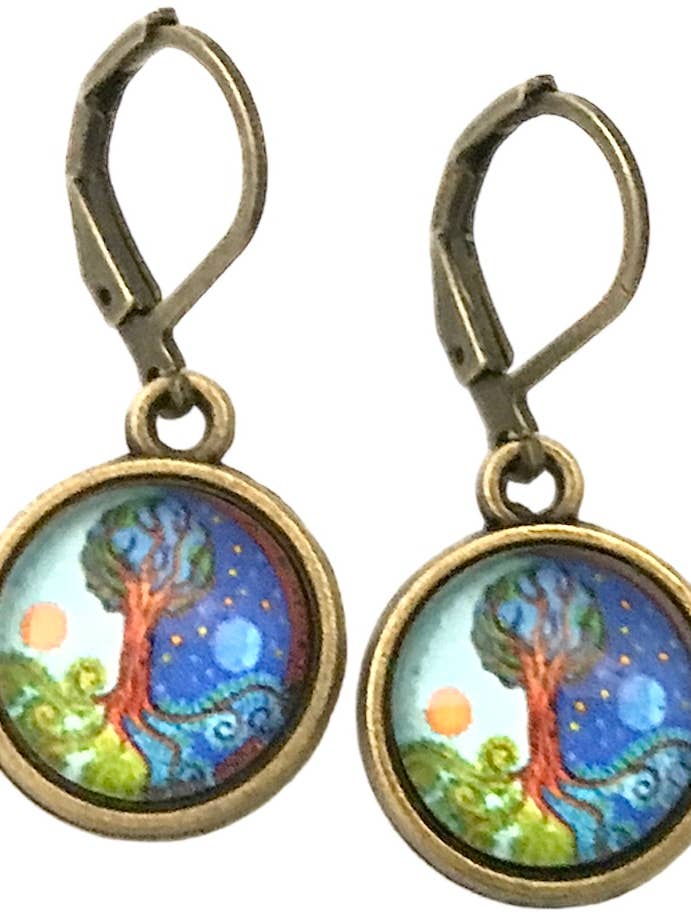Oorbellen van World Tree met foto van glas voor wholesale door Dreamspirit