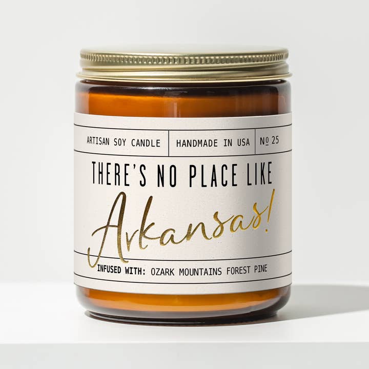 ”Det finns ingen plats som Arkansas” sojavaxljus -State Gifts för wholesale av Soy and Sass