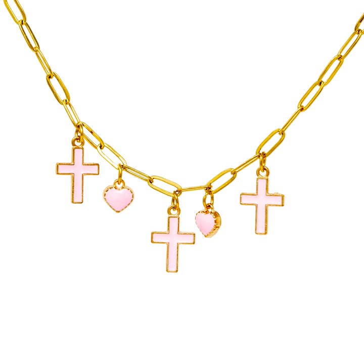 Cross & Heart Charm Necklace for wholesale by ZOMI GEMS