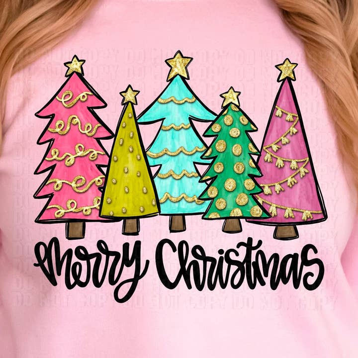 K and M Designs - Vendita all'ingrosso Decalcomania a sublimazione - Alberi di Natale allegri con trasferimento DTF Gold Sparkles0