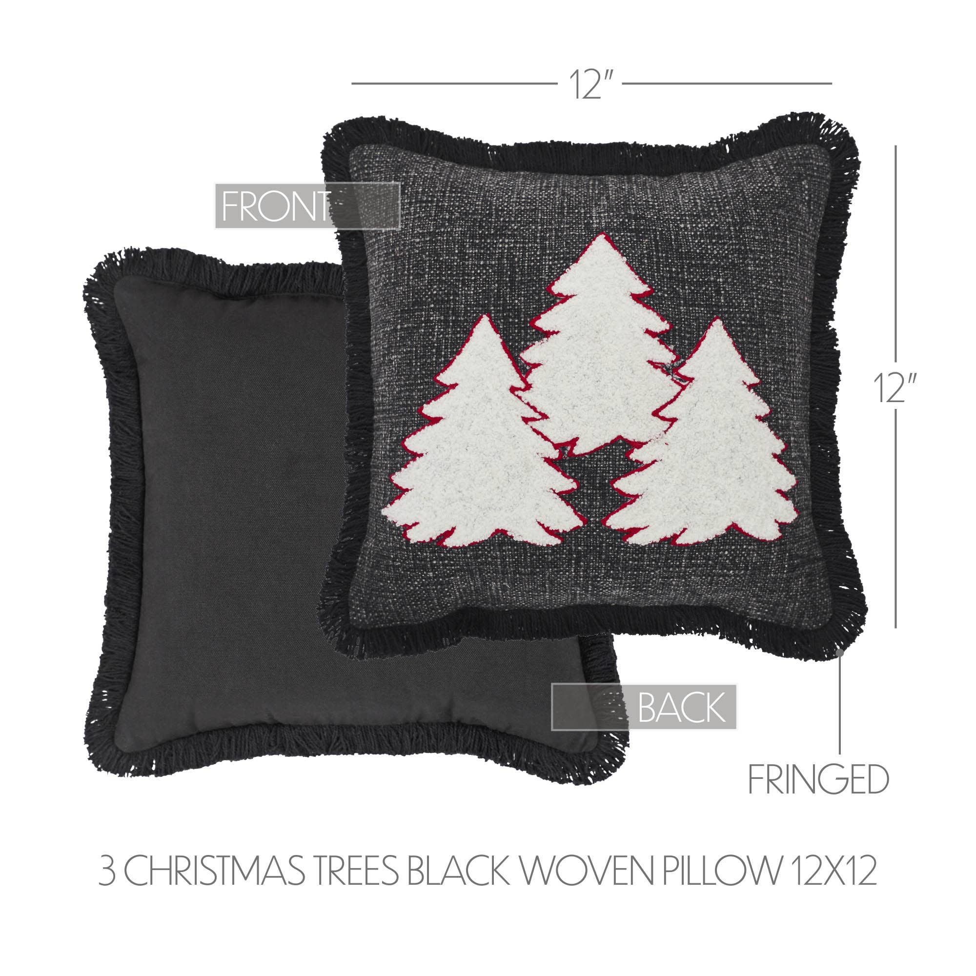 VHC Brands - Wholesale Throw/Decorative Pillow - 3 Christmas Trees Black Woven Pillow 12x124