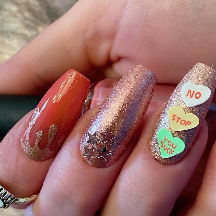 Space Witch Nails - Vendita all'ingrosso Unghie a pressione/finte - Le lacrime si asciugano sulle proprie unghie al quarzo oro rosa