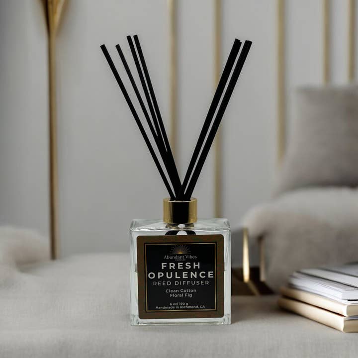 Fresh Opulence 6oz Reed Diffuser (Clean Cotton + Floral Fig) for wholesale by Abundant Vibes Candles & Scents