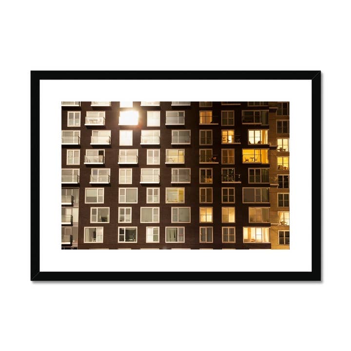 Day to night of a modern apartment building Framed & Mounted Print for wholesale by Sorbey