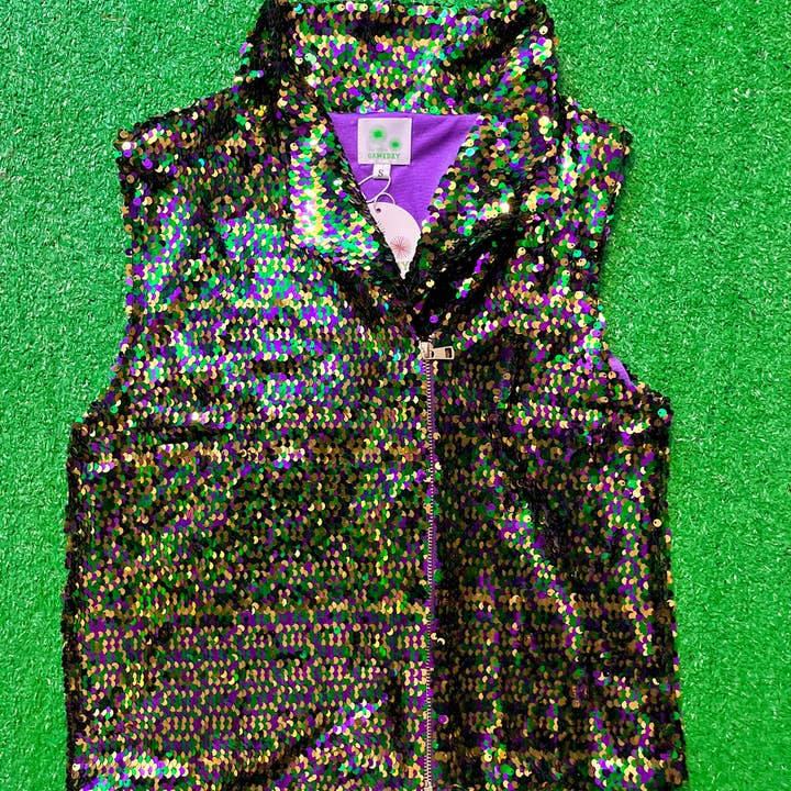 GLEAUX GIRL™ Mardi Gras Confetti Sequin Vest for wholesale by Ames Layne