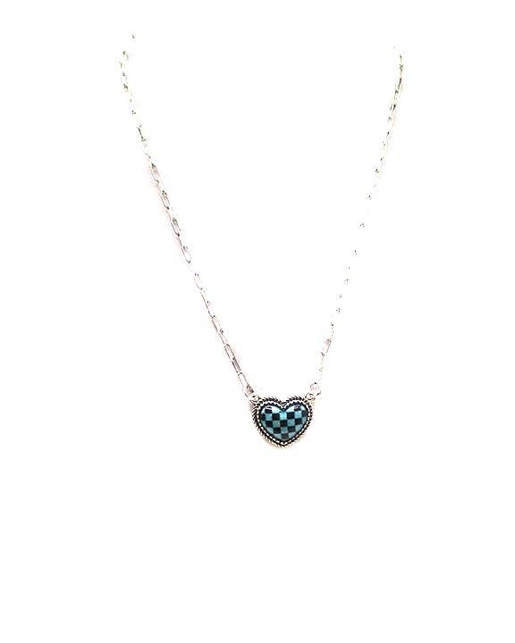 Snowing West – wholesale Pendant/charm necklace – Checkered Heart Necklace2