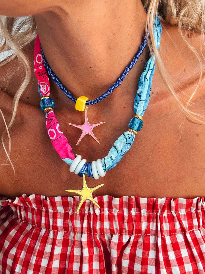 Bandana de estrela-do-mar neon e colar de missangas. por atacado de Goupi