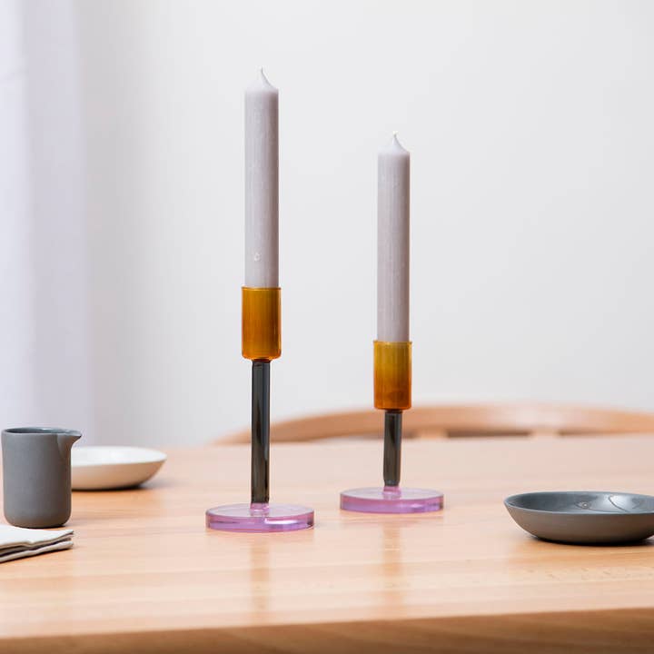 Block Design - Wholesale Candle Holder - Glass Candlestick - Tall