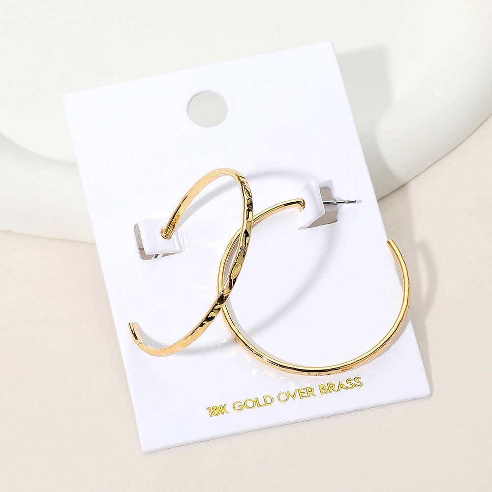 Sensibling Corp. - Wholesale Hoop Earrings - 18K Gold Over Brass Hammered Skinny Hoop Earrings0