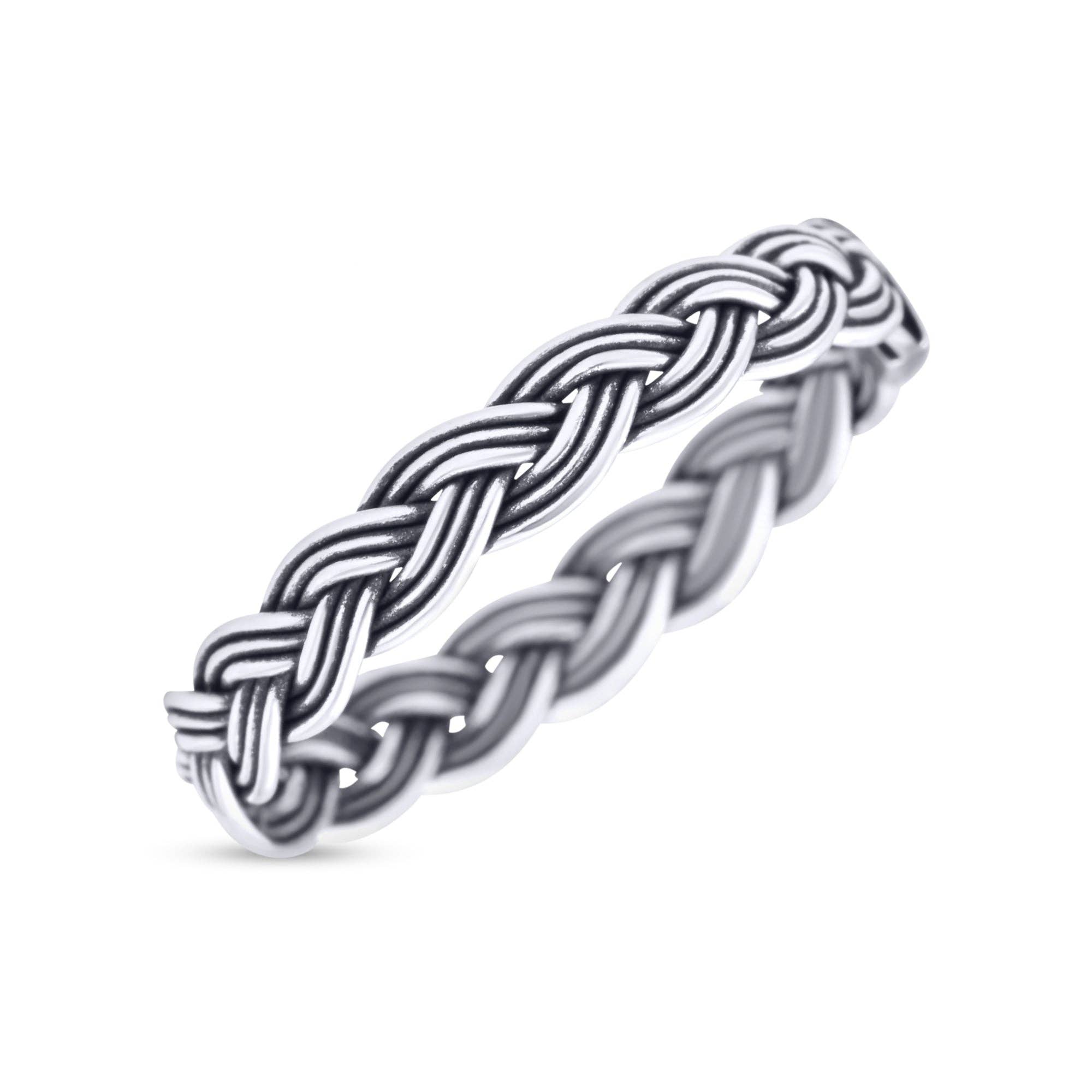 Rope Braided Ring Oxidized Band Solid 925 Sterling Silver Thumb Ring (3mm) for wholesale on Faire1