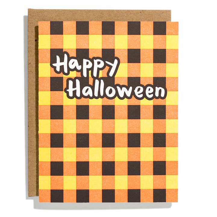 Halloween Plaid - Biglietto di auguri tipografico per la vendita all'ingrosso da parte di Shorthand Press