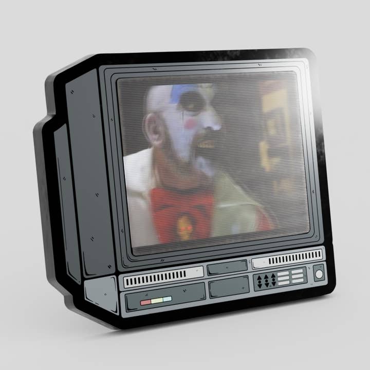 2.5" Lenticular Captain Spaulding CRTV Enamel Pin for wholesale by GoopyGoblins