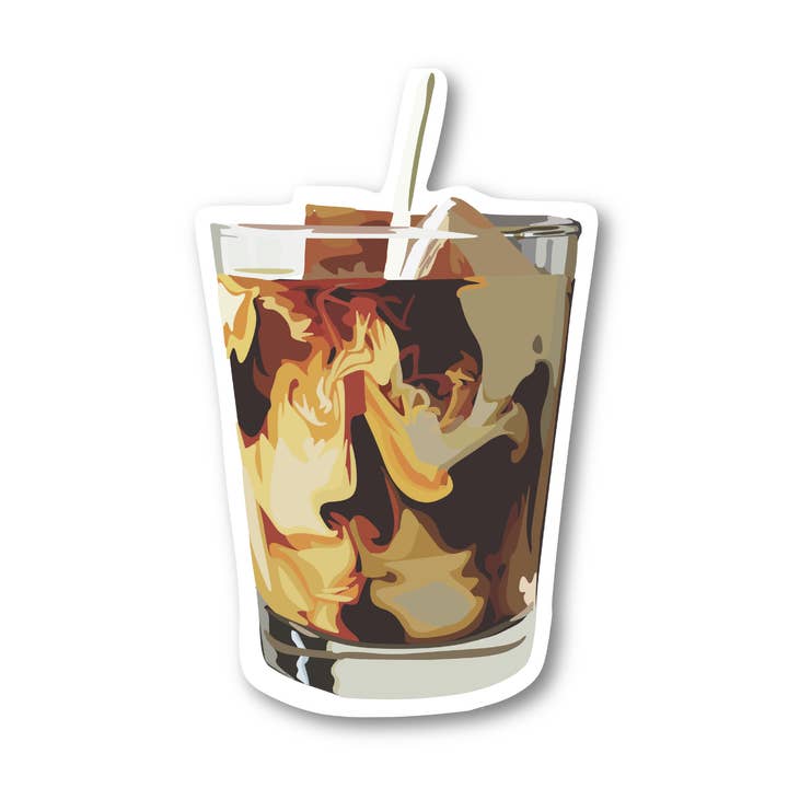 Autocollant de café glacé en vinyle dessiné à la main pour la vente par Mads Mueller Design Co