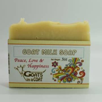 Peace Love and Happiness Goat Milk Soap for wholesale by Goats in a Coat