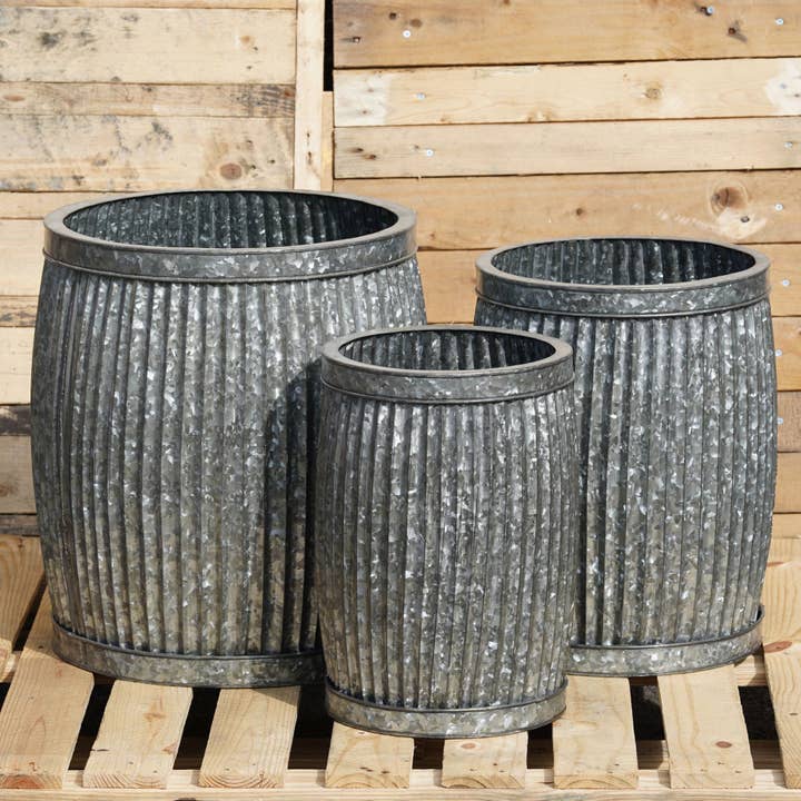 Dolly Tub Set 3 Galvanised Metal Planter Flower Pot for wholesale by Vale Ornaments