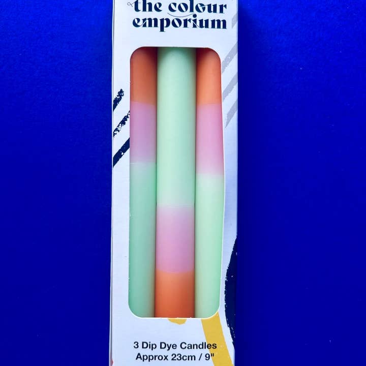 The Colour Emporium - Wholesale Tapered Candle/Candlestick - FISHERMAN'S FRIEND Dip Dye Dinner Candles Trio