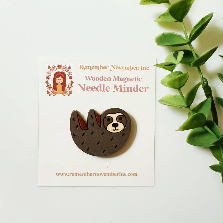 Remember November, Inc - Wholesale Knitting/Crochet Supplies - Sloth Needle Minder, Wooden Magnetic Needle Minder