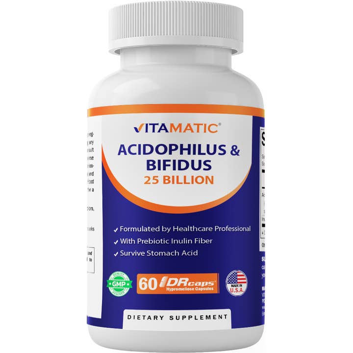 Vitamatic| Acidophilus Bifidus - 25 Billion | 60 DR Capsules for wholesale by Vitamatic