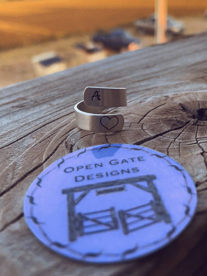 Initial + Heart Wrap Ring for wholesale by Open Gate Designs