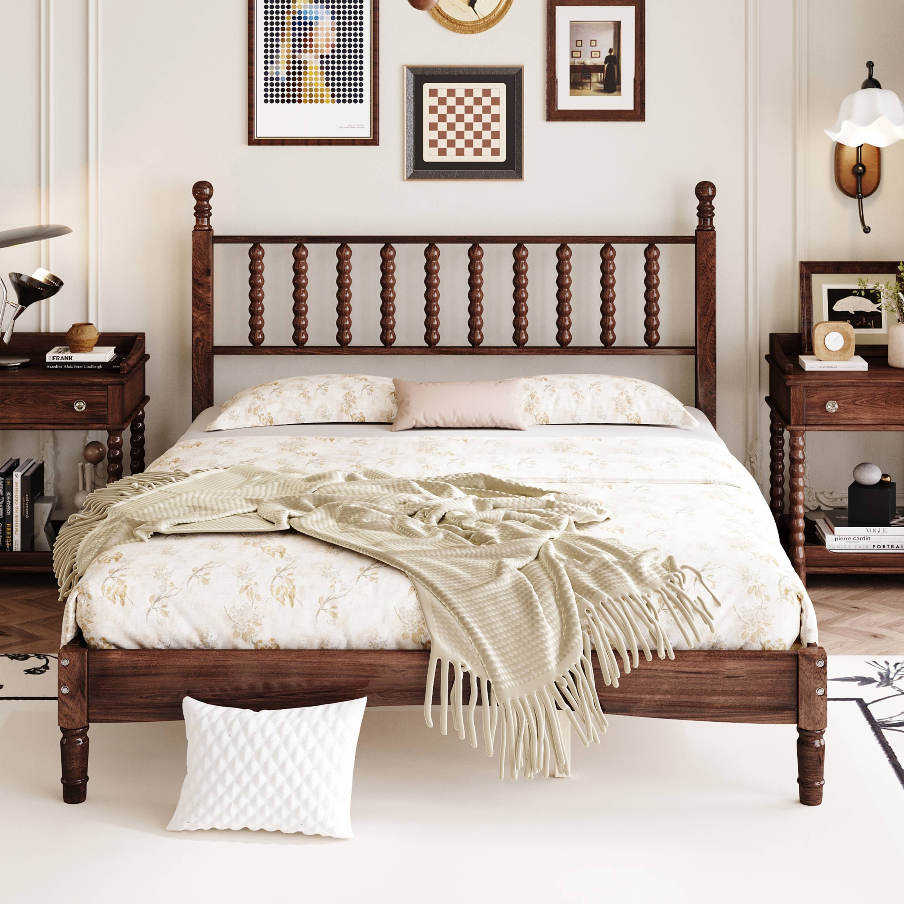 39F Inc. - Wholesale Bed - Retro Wood Platform Bed King/Queen/Full & Nightstand, Walnut10