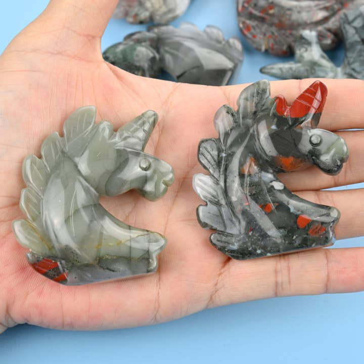 2" Natural African Bloodstone Unicorn Gemstone Figurine for wholesale by ilovebeadsusa