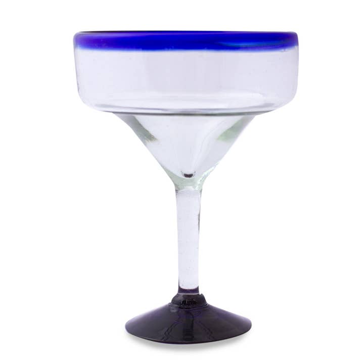 NOVICA - Wholesale Cocktail/Liquor Glass - Blown Glass Margarita Glasses Cobalt Contrasts' (Set Of 6)2